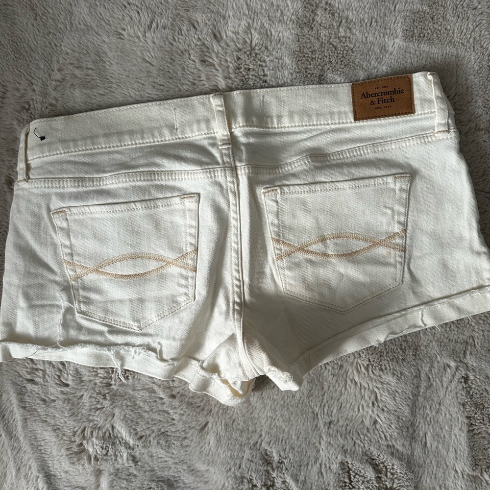 Abercrombie & Fitch White Denim Cutoff Shorts with Tan Stitching